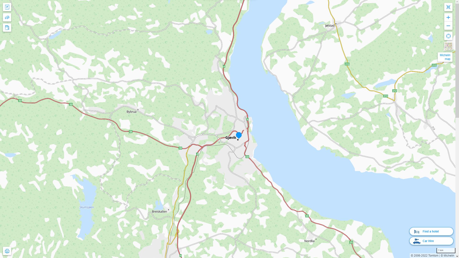 Gjovik Norvege Autoroute et carte routiere